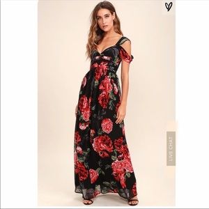Off the shoulder chiffon floral maxi dress